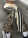 Women's Stripe Patchwork Flare Pants 2025 Leopard Print Trend
