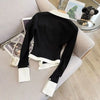 Womens 2 in 1 Layered Shirt Long Sleeve Contrast Trim Top Set Fall