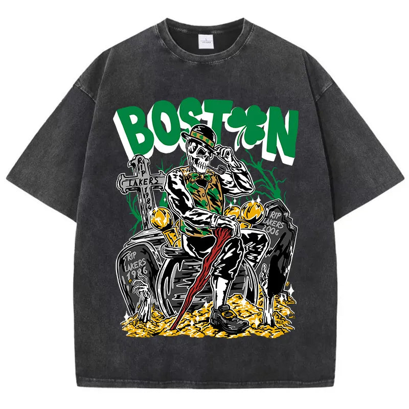 American Vintage Skeleton T-Shirt Boston Neue Persönlichkeit