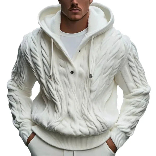Mens Thick Knit Hoodie Sweater Drawstring Loose Fit Winter Warm