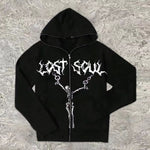 Zip-up Gothic Hoodie Jacket with Fashion Graphics Print