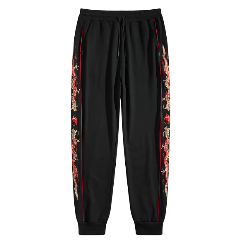 Embroidered Sports Pants Men Chinese Style Fall Wear