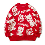 Cartoon Dragon Sweater Round Neck Loose Pullover Winter