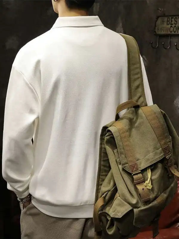 Polo Shirt Men's Sweatshirt Long Sleeved Casual Collar Top