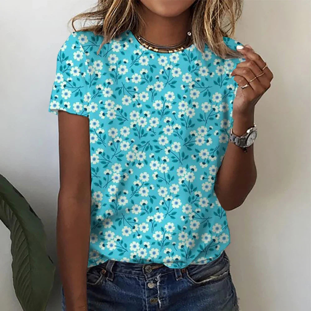 Women’s Gradient Blouse 3D Floral Print Y2K Casual Tee