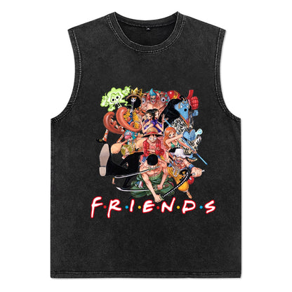 Vintage Men T-Shirts Anime Print T Shirts Cotton Casual Sleeveless Tees Vest - xinnzy