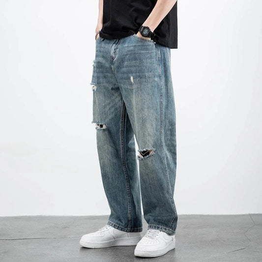 Men's Casual Baggy Jeans Classic Straight Korean Fashion Denim