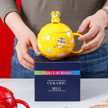 Mug with Spoon Lid Lovely Astronaut Mugs Astronaut Moon