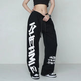 Autumn Streetwear Sweatpants Women Korean Style Letter Print Black Track Pants Oversized