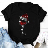 Christmas Red Wine Glass Print Cozy T Shirt