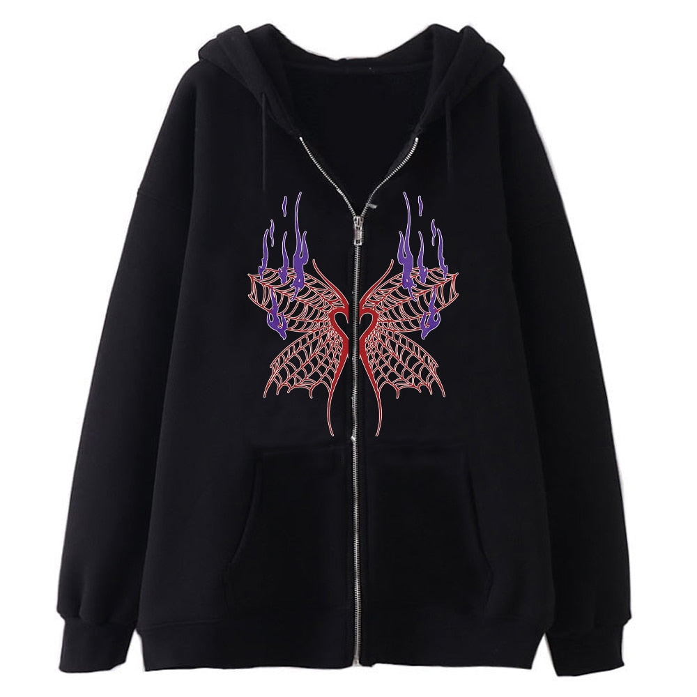 Jacken Damen Y2K Zip Up Skeleton Hoodie Streetwear