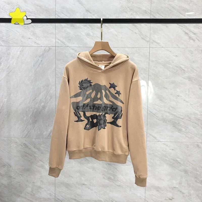 Men's Casual Foam Letters Graphic Hoodie High Quality Cotton Black Pullover