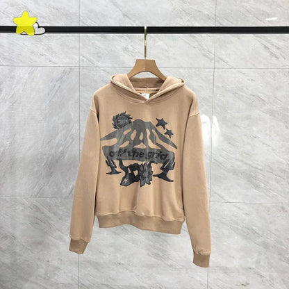 Men's Casual Foam Letters Graphic Hoodie High Quality Cotton Black Pullover