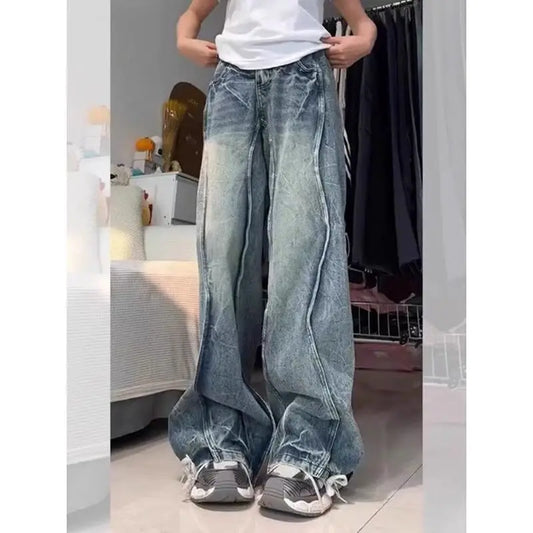 Men's Hip Hop Washed Jeans Loose Straight Micro Flared Streetwear