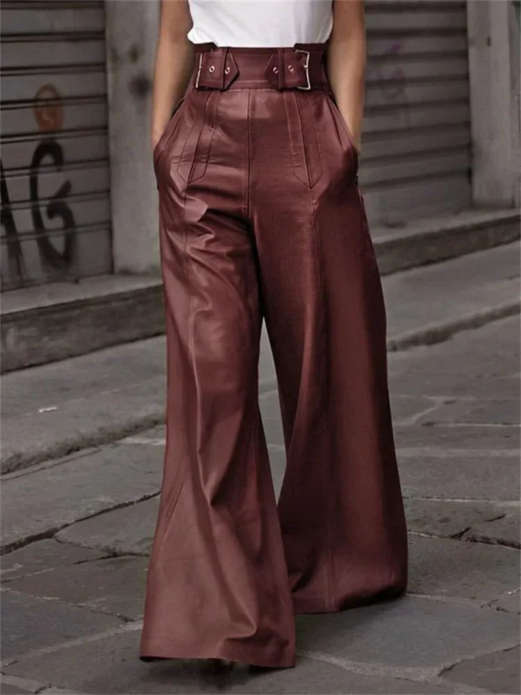 Vintage High Waist Wide Leg Leather Pants
