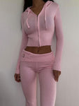 Women Y2k Sweater Hoodie Outfits Casual Zipper Set High Waist