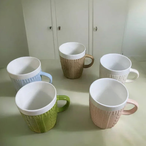 Ceramic Wool Woven Water Cup Colorful Wool Coffee Milk Tea Mugs