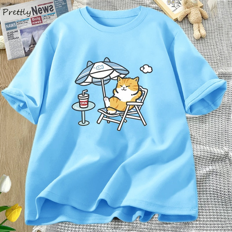 Women's Streetwear T-shirt Cute Cat Graphic