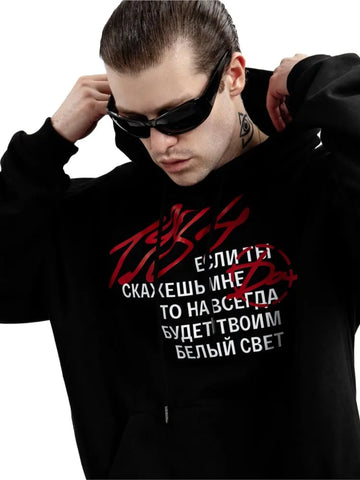 Streetwear Pullovers Men's Hoodies 1984 Letter Print Gothic Y2k