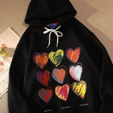 American Handpainted Love Print Hoodies Women Y2k Sweatshirt New Loose Fitting