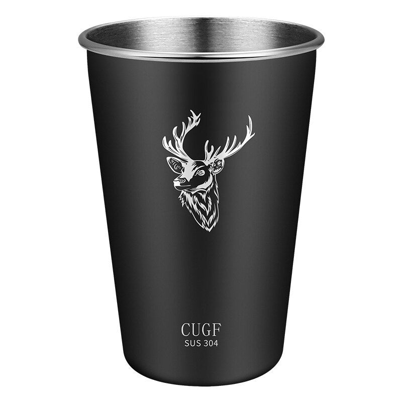 Poker Elk Black Stainless Steel Single Layer Cold Drink Cup Portable Mug