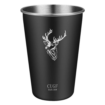 Poker Elk Black Stainless Steel Single Layer Cold Drink Cup Portable Mug