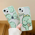 Cute Dinosaur Cartooon Couples Phone Case For iPhone Clear Lens Protection Soft Cover