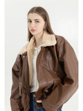 Vintage Women's Fur Leather Jacket Warm and Stylish Winter Coat