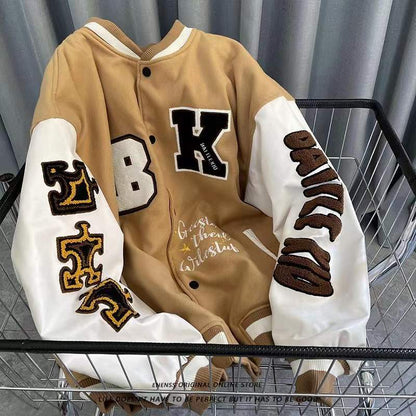 American Street Retro Print Baseball Jacket Men