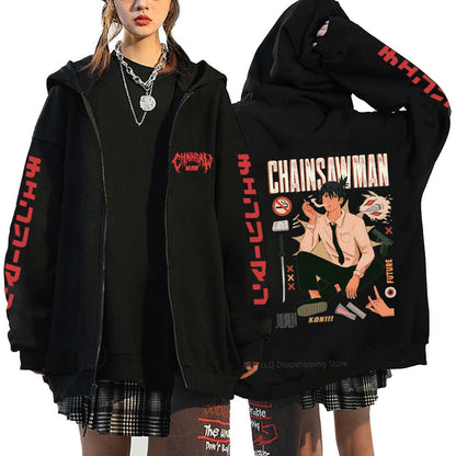 Anime Chainsaw Denji Hoodies Makima Zipper Streetwear Fleece