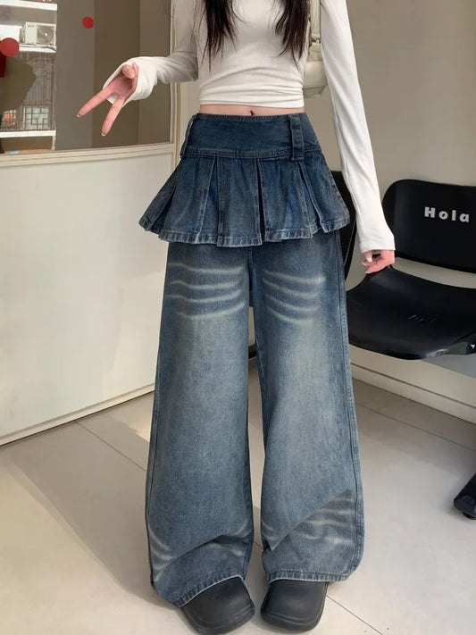 High Waist Patchwork Denim Jeans for Women