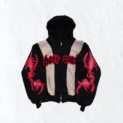 Y2K Striped Letter Zip Hoodie Women American Streetwear Sweatshirt