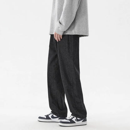 Men's Korean Casual Ankle Length Jeans Solid Wide-Leg Denim Pants