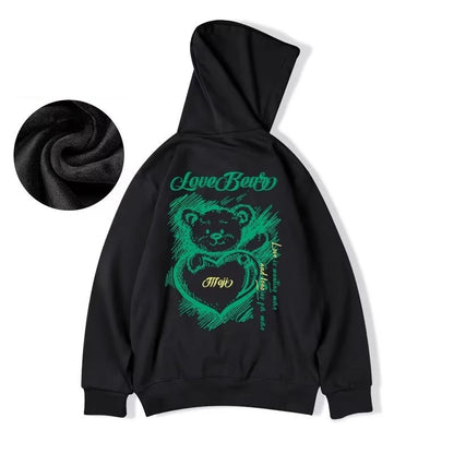 Funny Graphic Love Bear Print Pullovers Hoodies Autumn Hip Hop Fashion Oversized Y2K