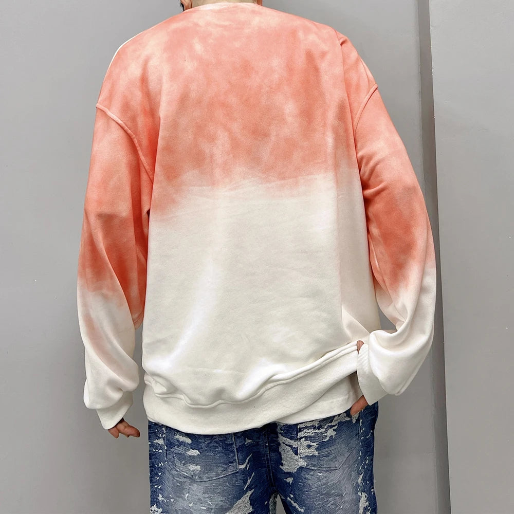 Streetwear Letter Embroidery Gradient Crew Neck Sweatshirt Oversized Pullover  Tops