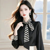 Womens Chiffon Blouse Bow Tie Long Sleeve Korean Office Loose Fit