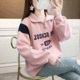 Zipper Spliced Printed Letter Sweatshirts Female Clothing 2024 Spring New Loose All-match