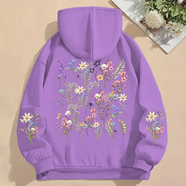 Women’s Y2K Wildflower Print Hoodie Boho Loose Sweatshirt with Long Sleeves