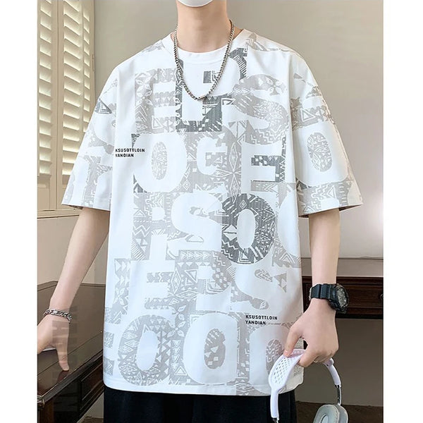 Fashion O-Neck All-match Printed T-Shirt Men's Clothing