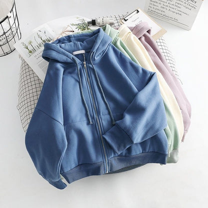 Hoodies Thick  Fashion Women Sweatshirt Coat Solid Color Baggy Casual Clothes