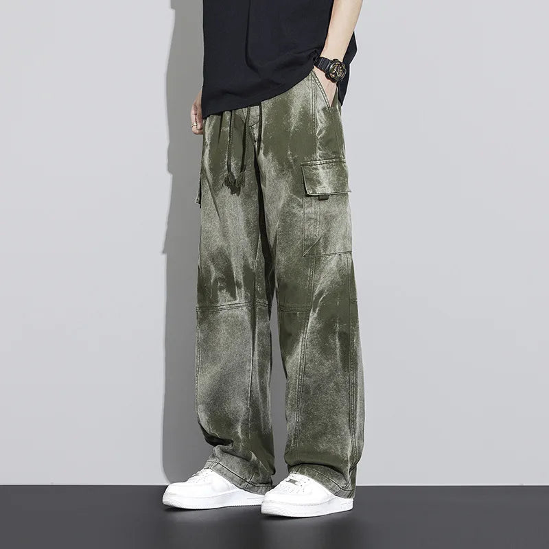Men’s Fashion Cargo Pants Cotton Large Pockets Pull Rope