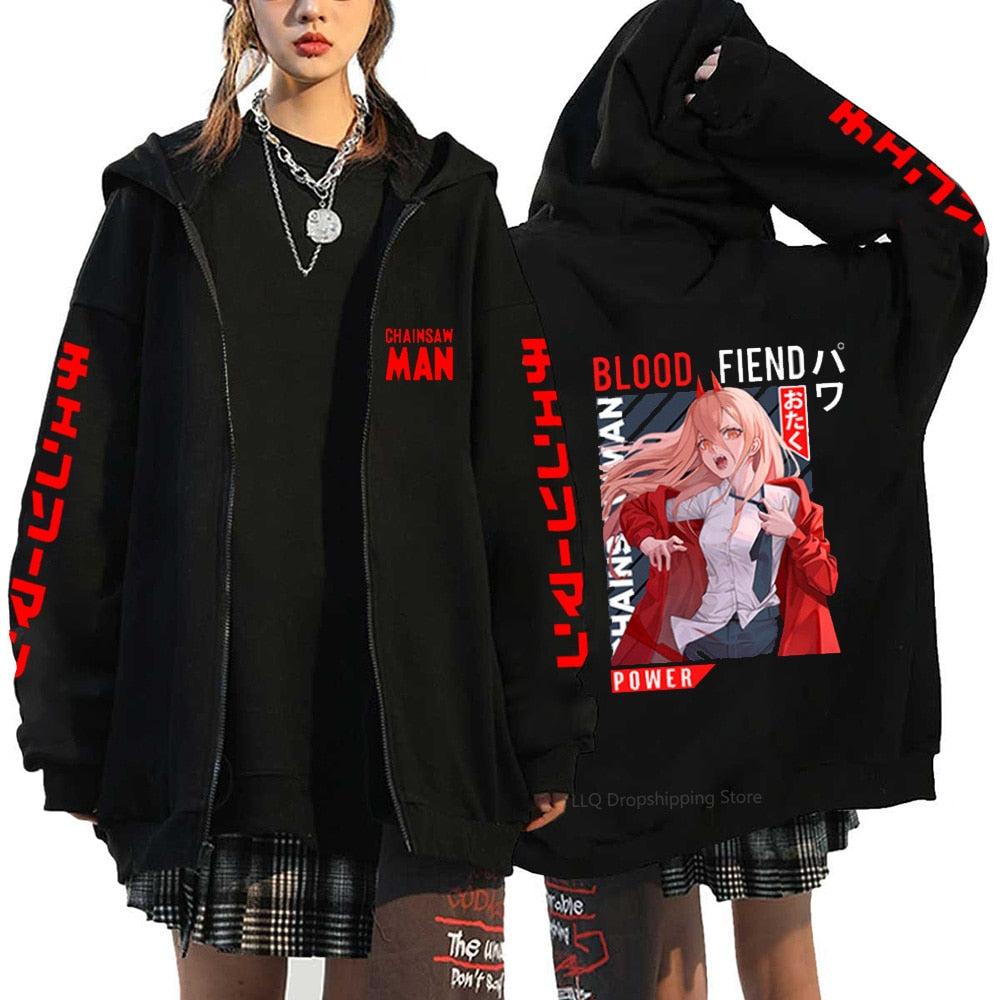 Anime Chainsaw Denji Hoodies Makima Zipper Streetwear Fleece