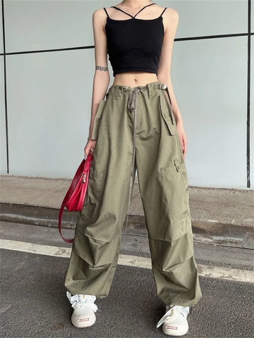 Retro Green Cargo Pants for Women Y2K Streetwear