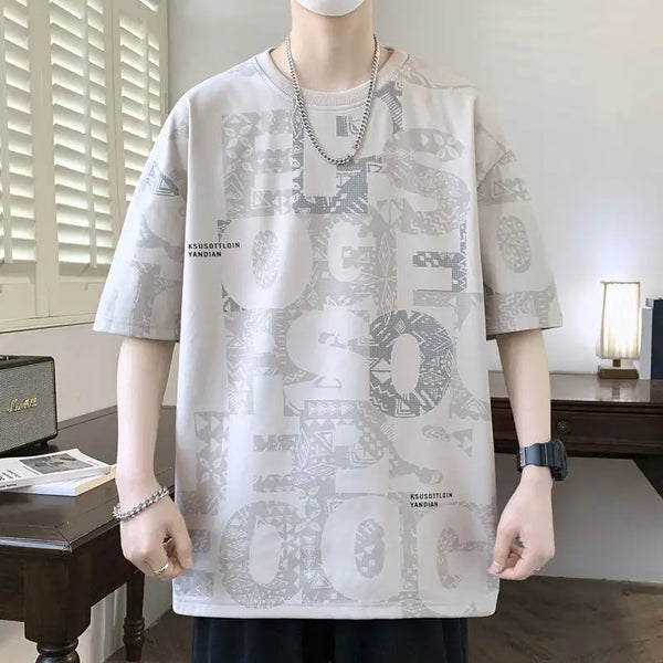 Fashion O-Neck All-match Printed T-Shirt Men's Clothing