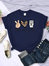 Womens Peace Love Coffee Graphic Tee Cotton O Neck Street Style Shirt