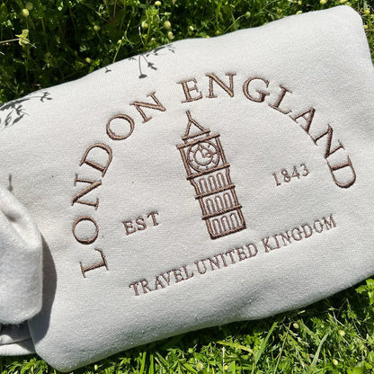 London Big Ben Embroidered Vintage Sweatshirt Fleece Pullover