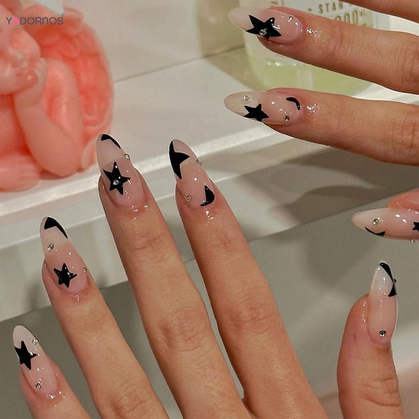 Cute Black Star with headphone 3D Press on Nails