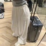Basic Linen Elastic Waist Harajuku Fashion Baggy Trousers