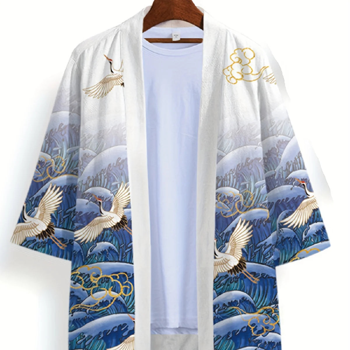 Animal Bird Patterns Crane Waves Asian Traditional Print Kimono Unisex