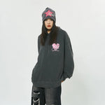 Women Colorblock Heart Print Hoodie Casual Loose Fit"